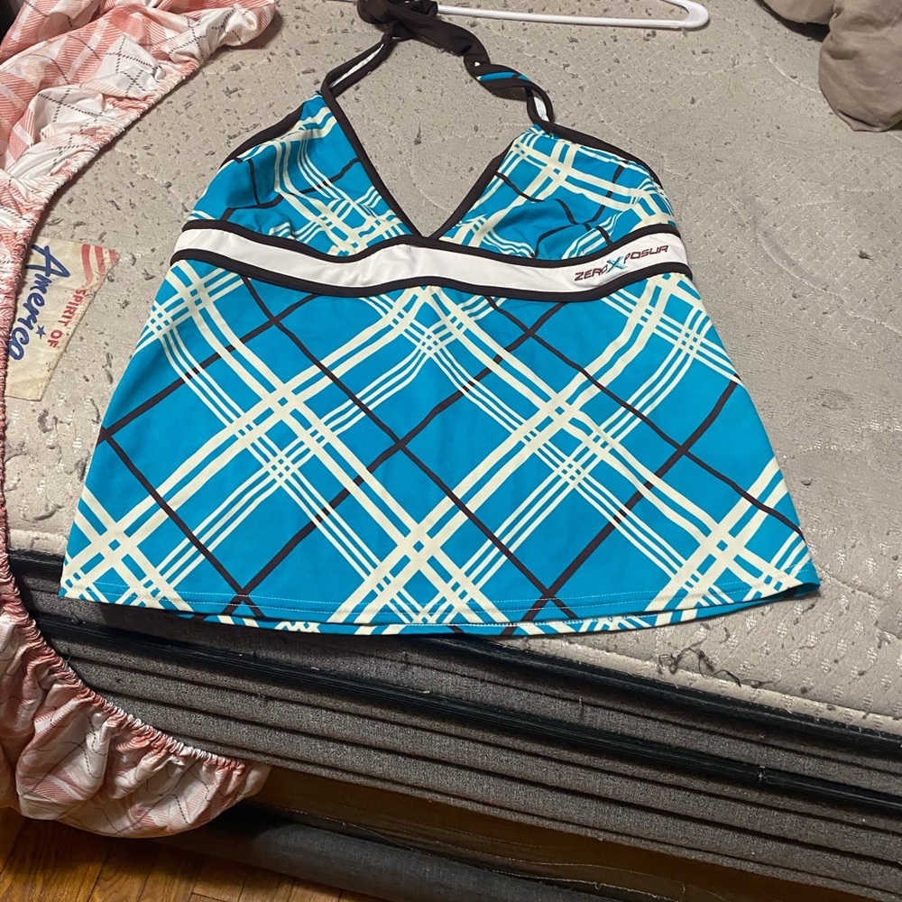 ZeroXposur Blue and White Plaid Swim‎ Top- Never worn